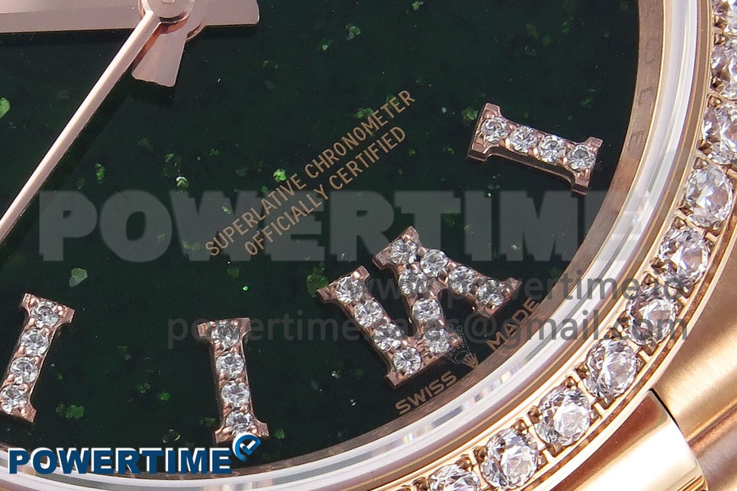 DAY DATE 36 RG RAF 1:1 BEST EDITION GREEN STONE DIAL DIAMONDS BEZEL ON RG BRACELET A2836 - Image 5