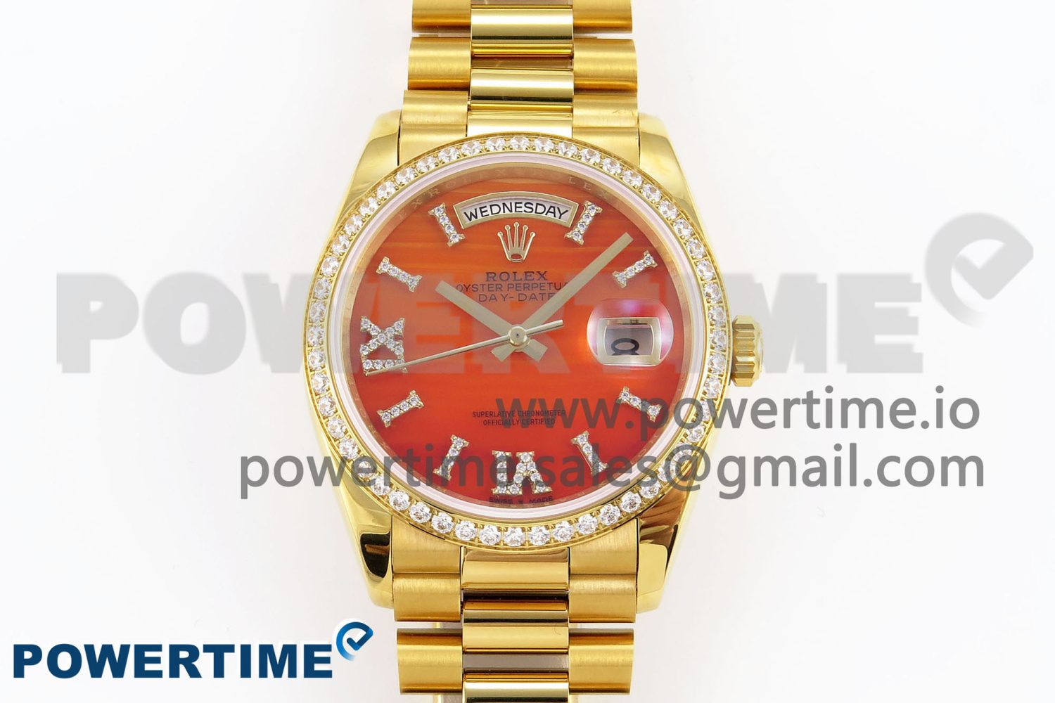 DAY DATE 36 YG RAF 1:1 BEST EDITION RED CARNELIAN DIAL DIAMONDS BEZEL ON YG BRACELET A2836 - Image 1