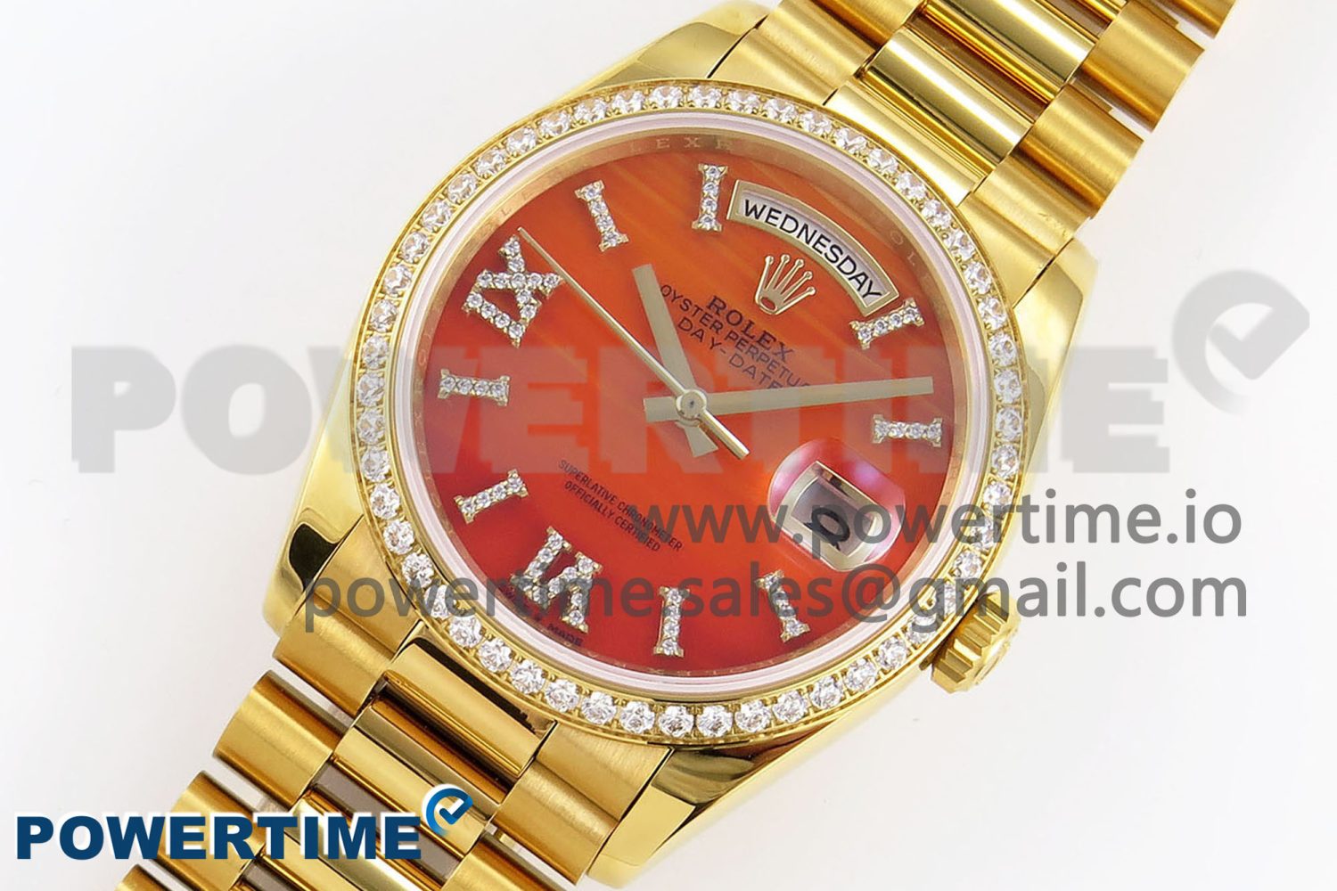 DAY DATE 36 YG RAF 1:1 BEST EDITION RED CARNELIAN DIAL DIAMONDS BEZEL ON YG BRACELET A2836 - Image 2