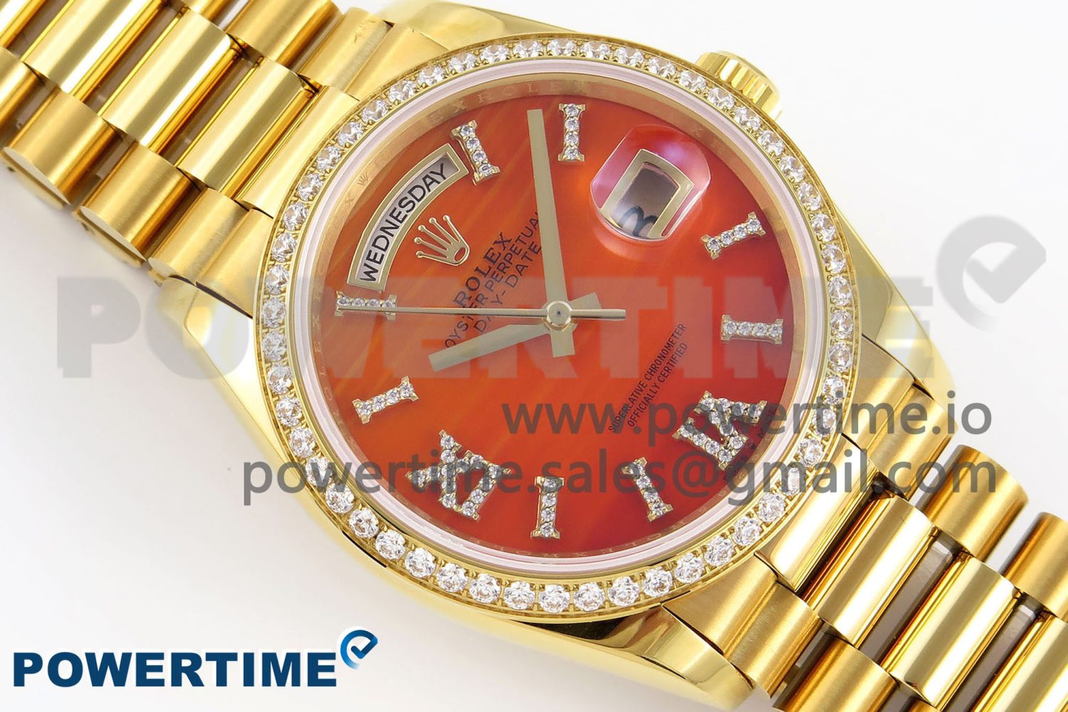 DAY DATE 36 YG RAF 1:1 BEST EDITION RED CARNELIAN DIAL DIAMONDS BEZEL ON YG BRACELET A2836 - Image 3