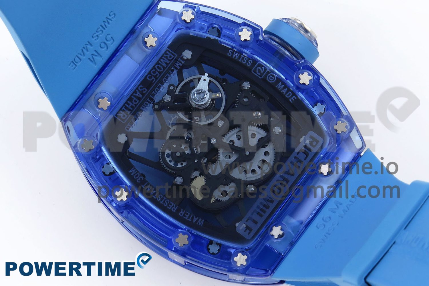 RM035 BLUE TRANSPARENT RMF BEST EDITION SKELETON DIAL ON BLUE RUBBER STRAP CLONE RMUL2 - Image 9