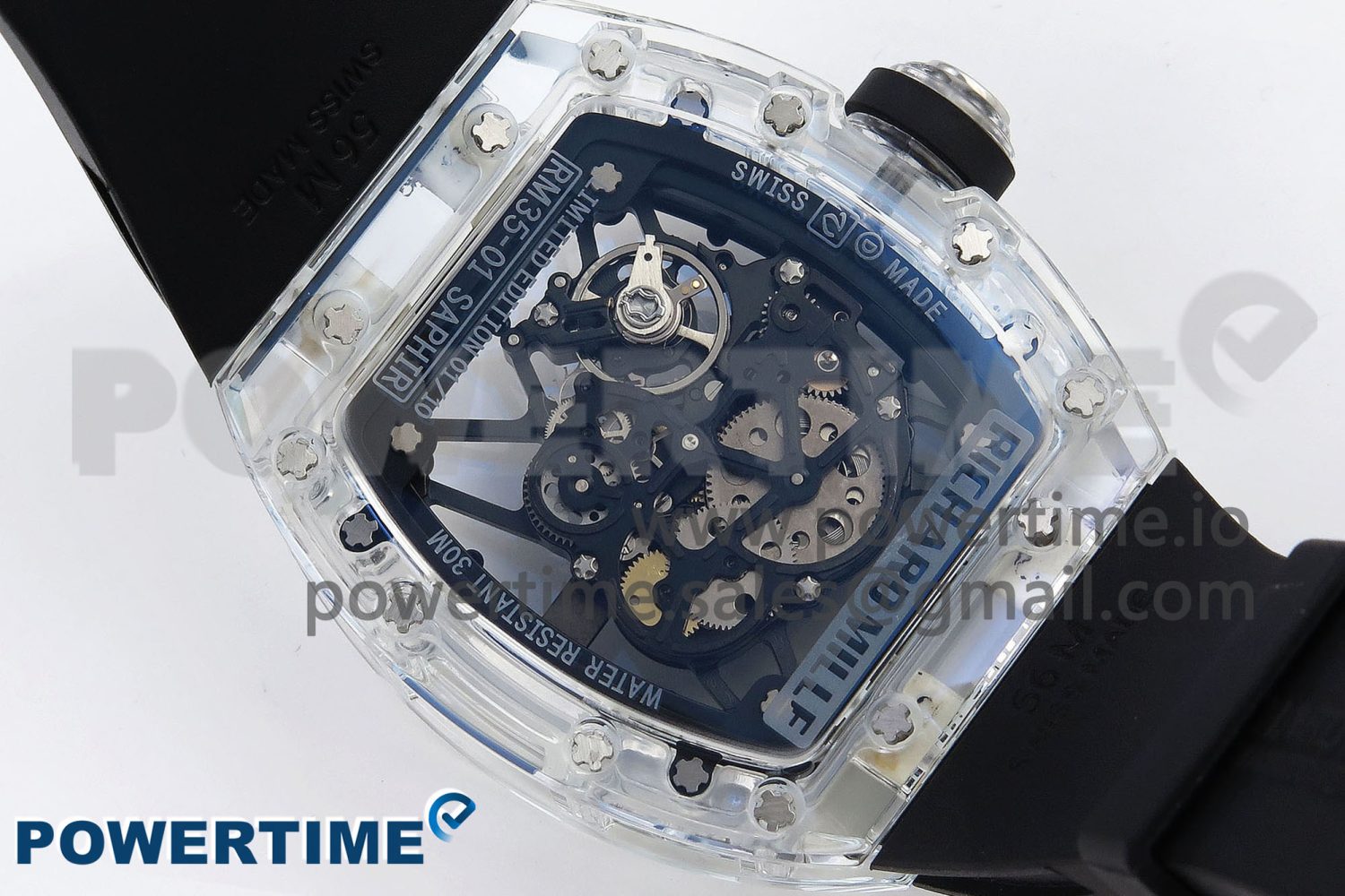 RM035 TRANSPARENT RMF BEST EDITION SKELETON DIAL ON BLACK RUBBER STRAP CLONE RMUL2 - Image 9