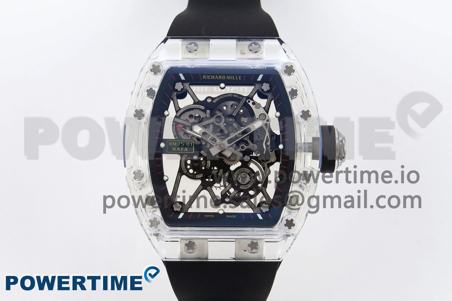 RM035 TRANSPARENT RMF BEST EDITION SKELETON DIAL ON BLACK RUBBER STRAP CLONE RMUL2 - Image 1