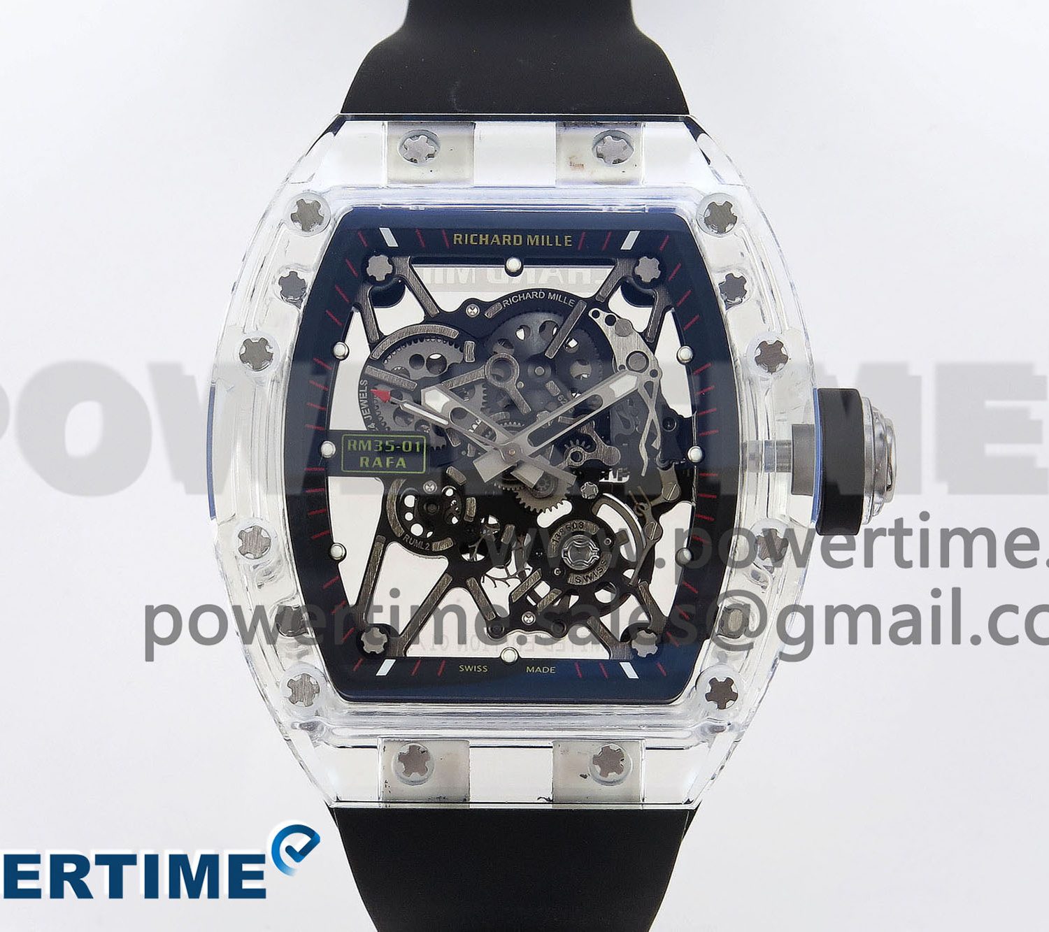 RM035 TRANSPARENT RMF BEST EDITION SKELETON DIAL ON BLACK RUBBER STRAP CLONE RMUL2