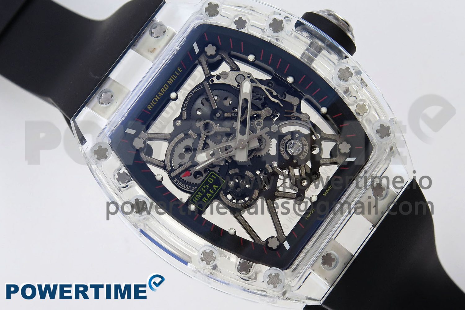 RM035 TRANSPARENT RMF BEST EDITION SKELETON DIAL ON BLACK RUBBER STRAP CLONE RMUL2 - Image 3