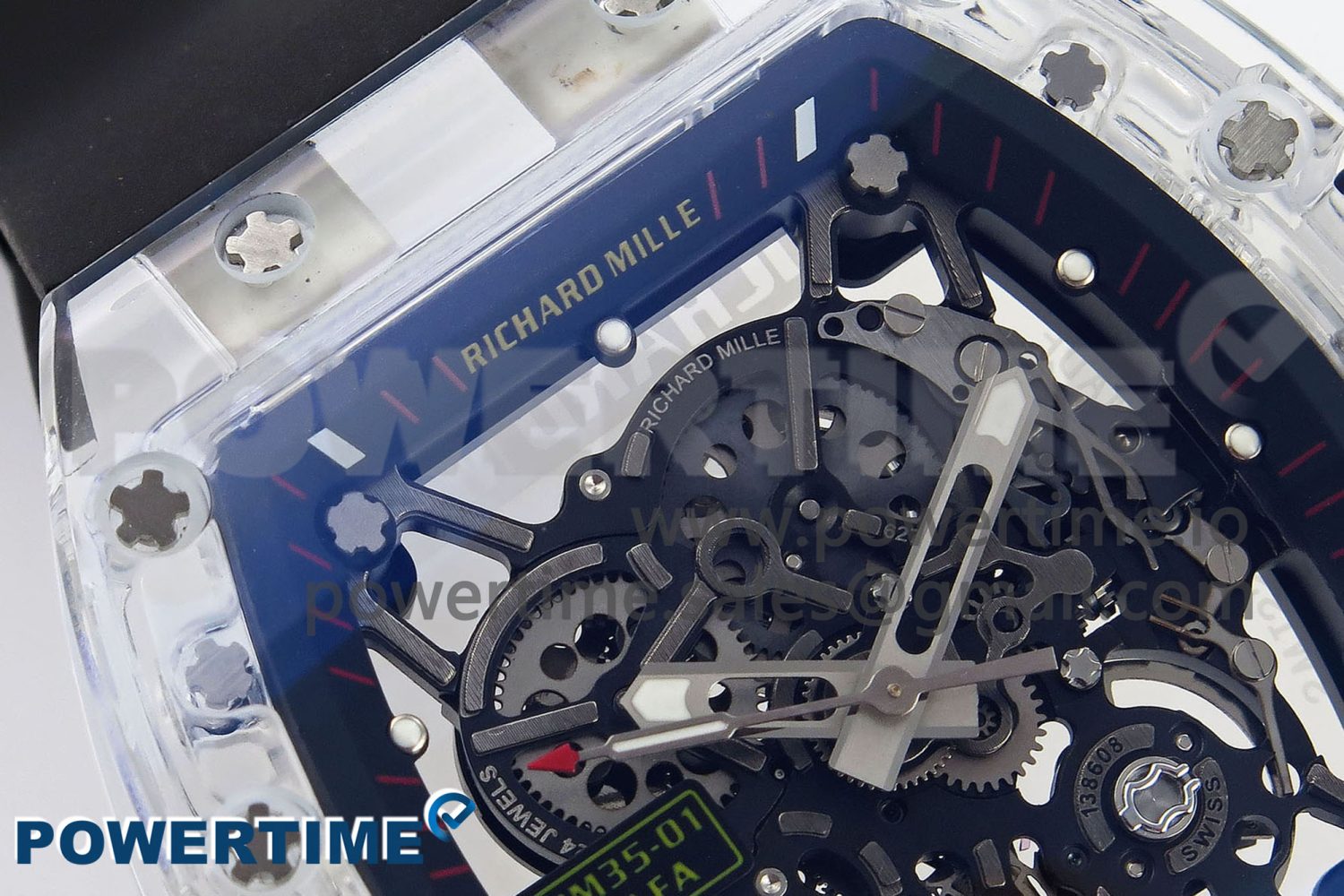 RM035 TRANSPARENT RMF BEST EDITION SKELETON DIAL ON BLACK RUBBER STRAP CLONE RMUL2 - Image 4