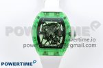 RM035 GREEN TRANSPARENT RMF BEST EDITION SKELETON DIAL ON WHITE RUBBER STRAP CLONE RMUL2