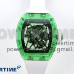 RM035 GREEN TRANSPARENT RMF BEST EDITION SKELETON DIAL ON WHITE RUBBER STRAP CLONE RMUL2