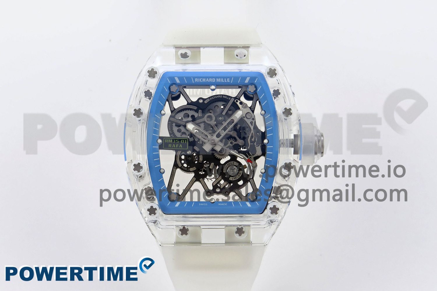 RM035 TRANSPARENT RMF BEST EDITION SKELETON BLUE DIAL ON TRANSLUCENT RUBBER STRAP CLONE RMUL2 - Image 1