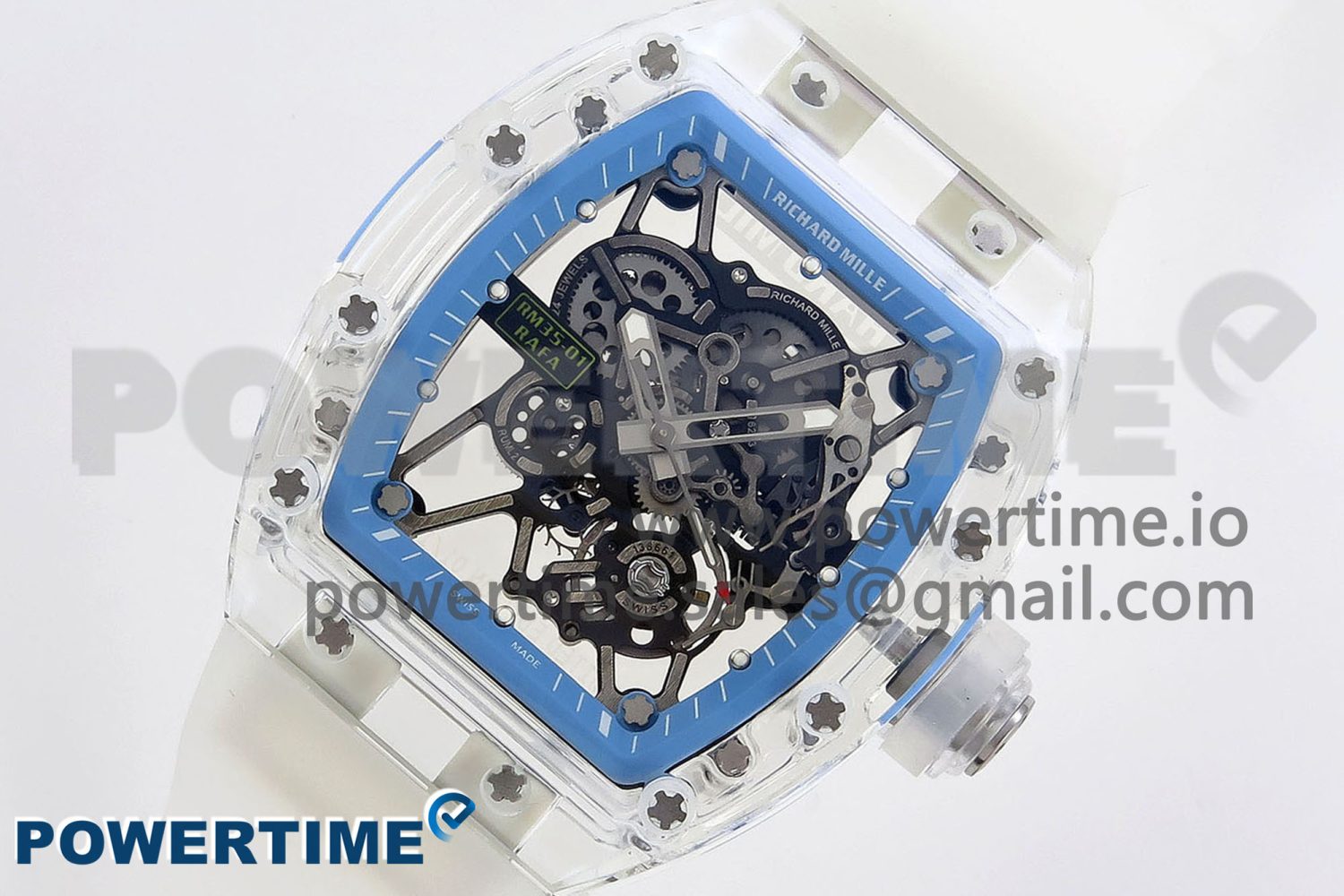 RM035 TRANSPARENT RMF BEST EDITION SKELETON BLUE DIAL ON TRANSLUCENT RUBBER STRAP CLONE RMUL2 - Image 2