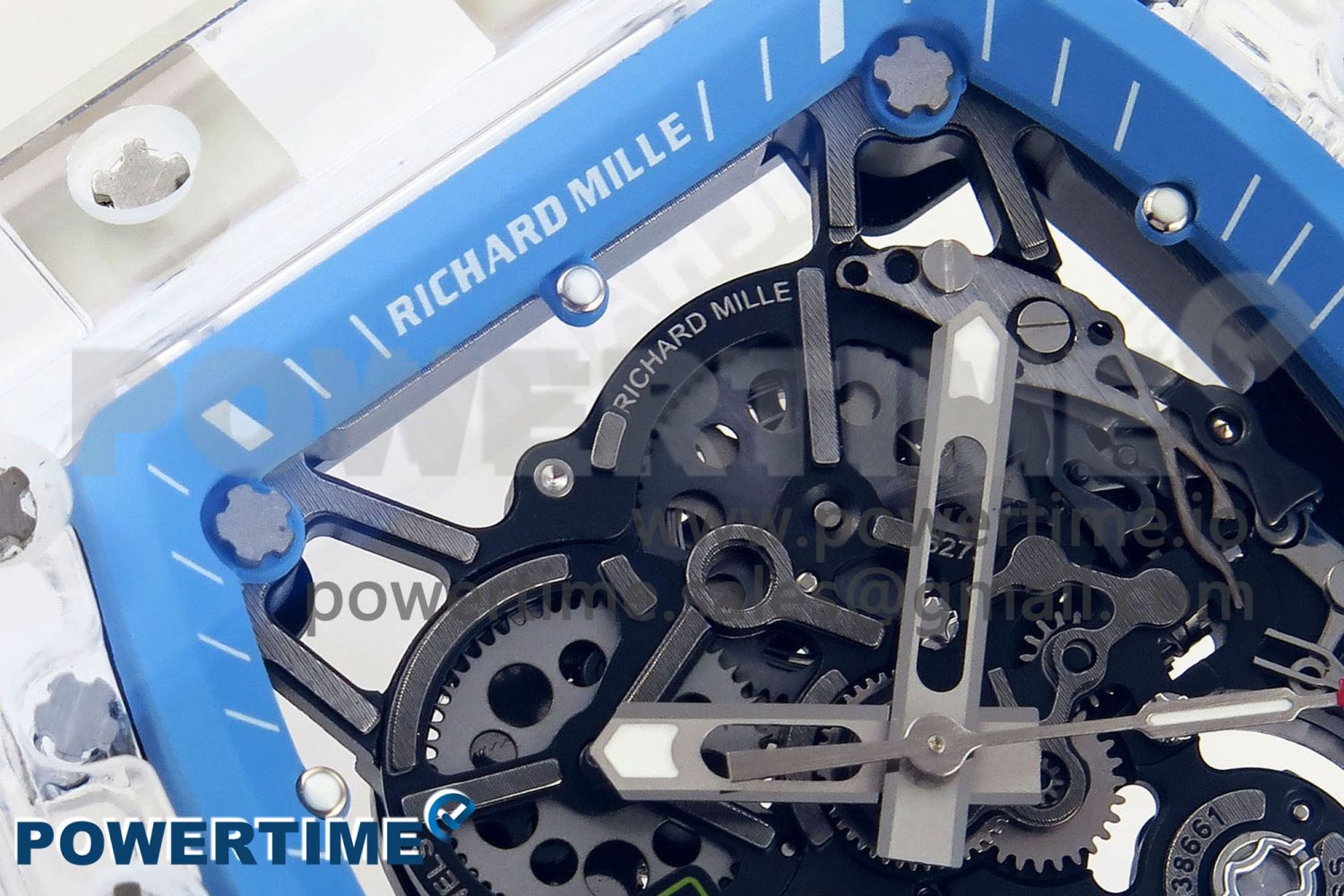 RM035 TRANSPARENT RMF BEST EDITION SKELETON BLUE DIAL ON TRANSLUCENT RUBBER STRAP CLONE RMUL2 - Image 4