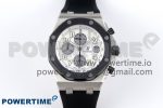 ROYAL OAK OFFSHORE 42MM SS BLACK CERAMIC BEZEL APF 1:1 BEST EDITION WHITE/SILVER DIAL ON BLACK RUBBER STRAP A7750
