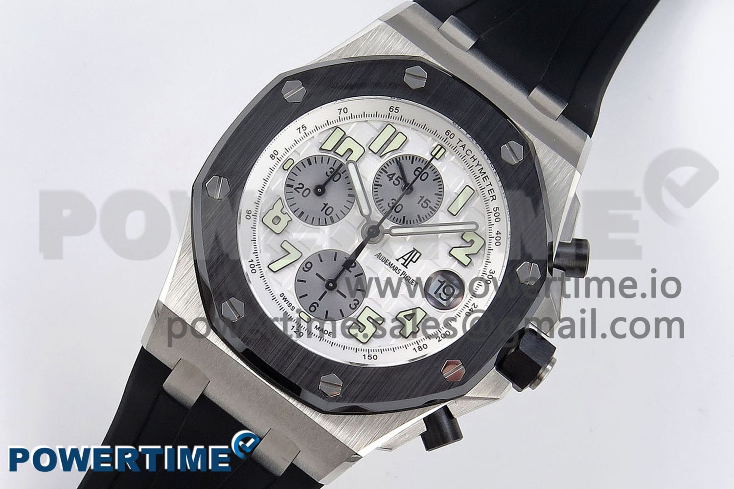 ROYAL OAK OFFSHORE 42MM SS BLACK CERAMIC BEZEL APF 1:1 BEST EDITION WHITE/SILVER DIAL ON BLACK RUBBER STRAP A7750 - Image 2