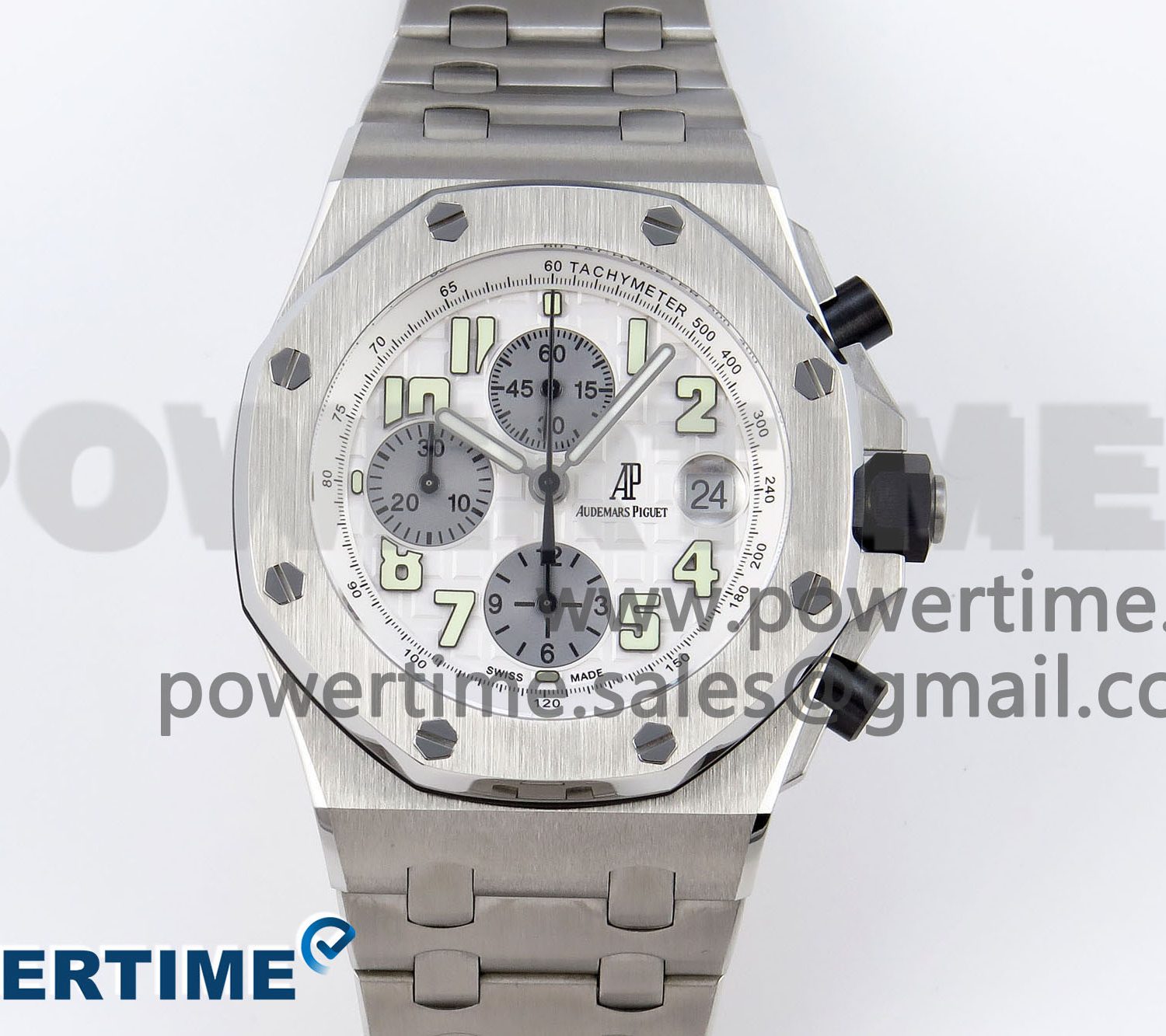 ROYAL OAK OFFSHORE 42MM SS APF 1:1 BEST EDITION WHITE/SILVER DIAL ON SS BRACELET STRAP A7750
