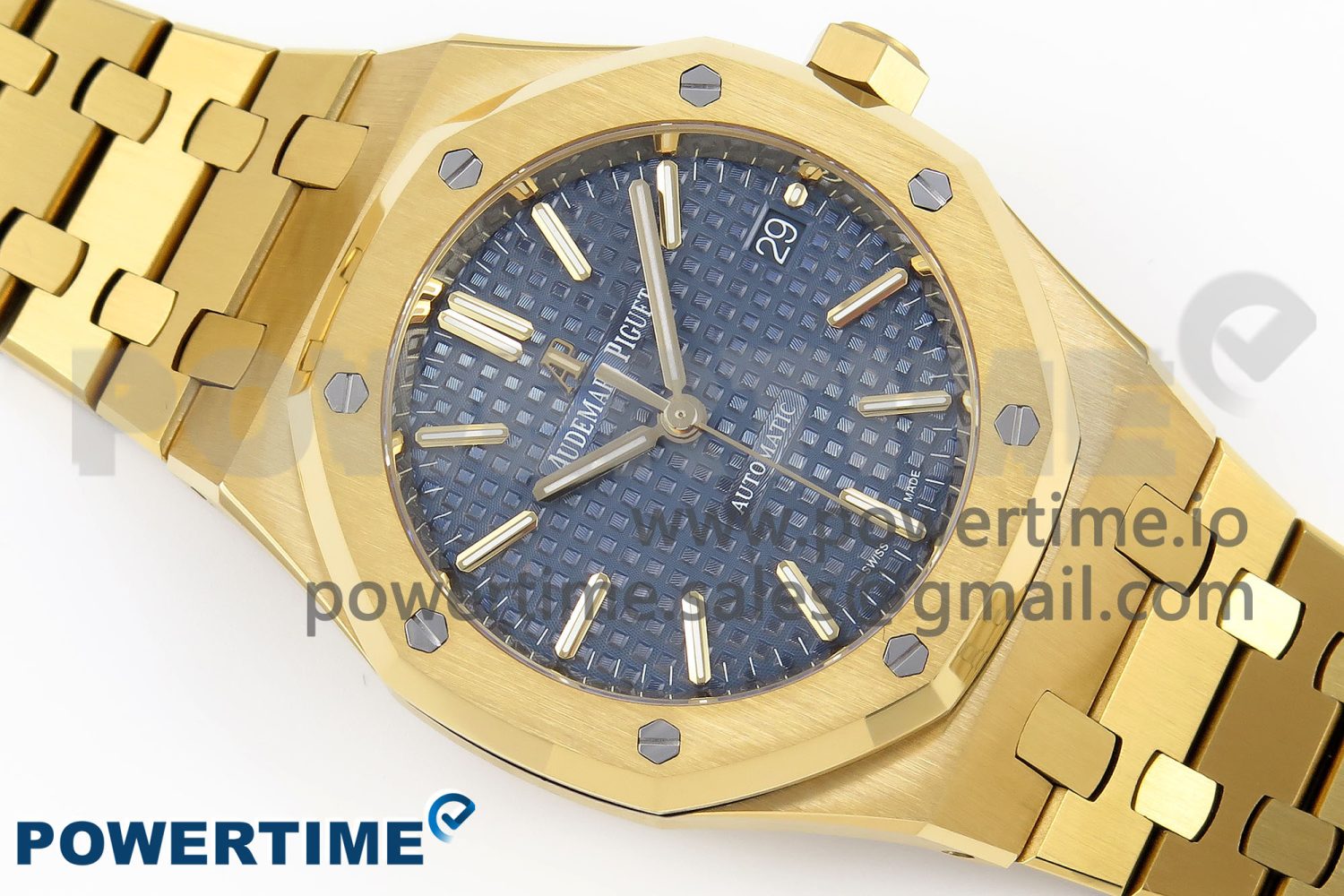 Royal Oak 37mm 15450 YG IPF Best Edition Blue Dial on YG Bracelet SA3120 Super Clone - Image 3