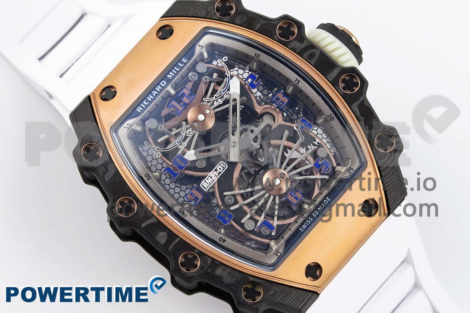 RM21-01 TOURBILLON NTPT RMF BEST EDITION RG BEZEL SKELETON DIAL ON WHITE RUBBER STRAP - Image 3