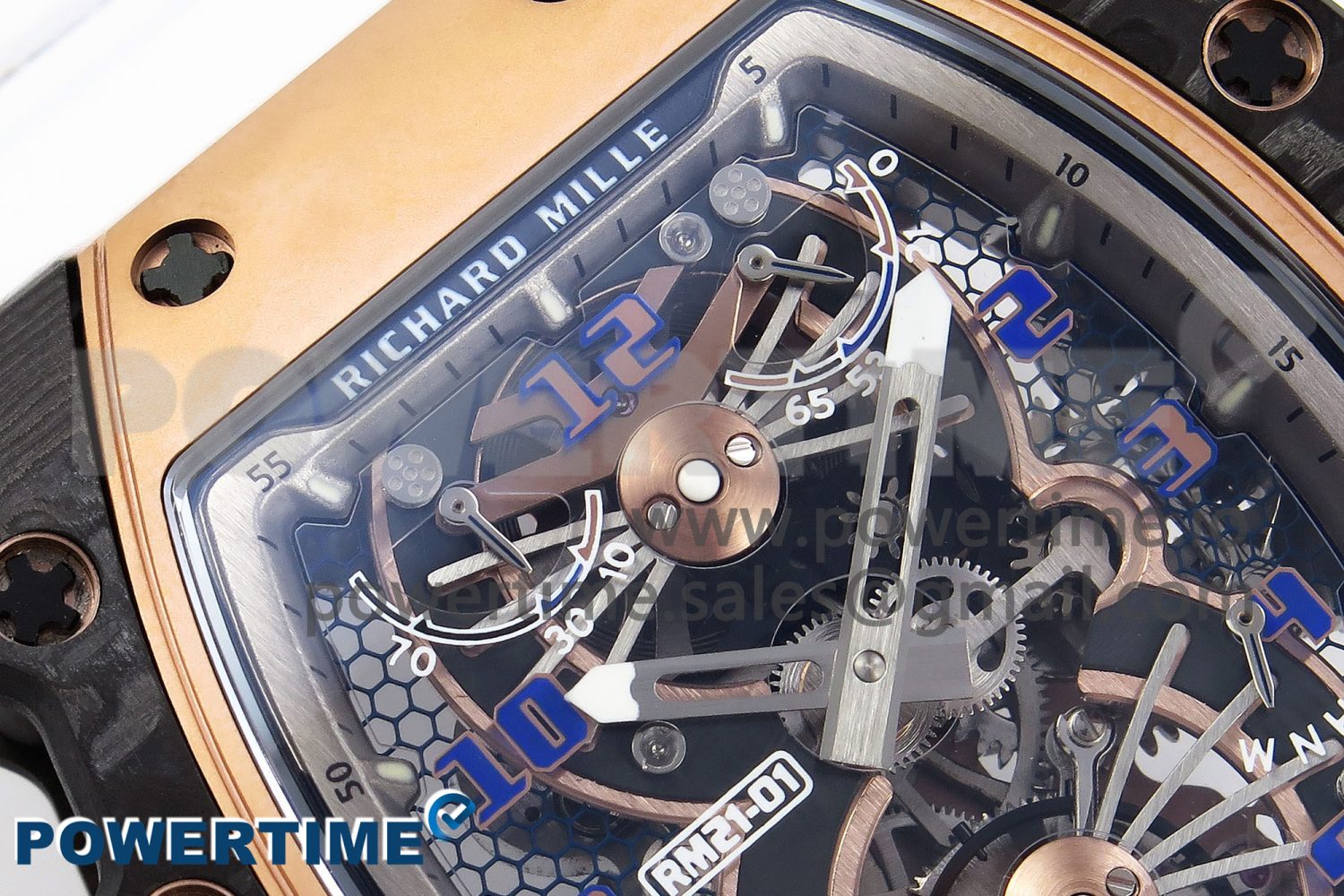 RM21-01 TOURBILLON NTPT RMF BEST EDITION RG BEZEL SKELETON DIAL ON WHITE RUBBER STRAP - Image 4