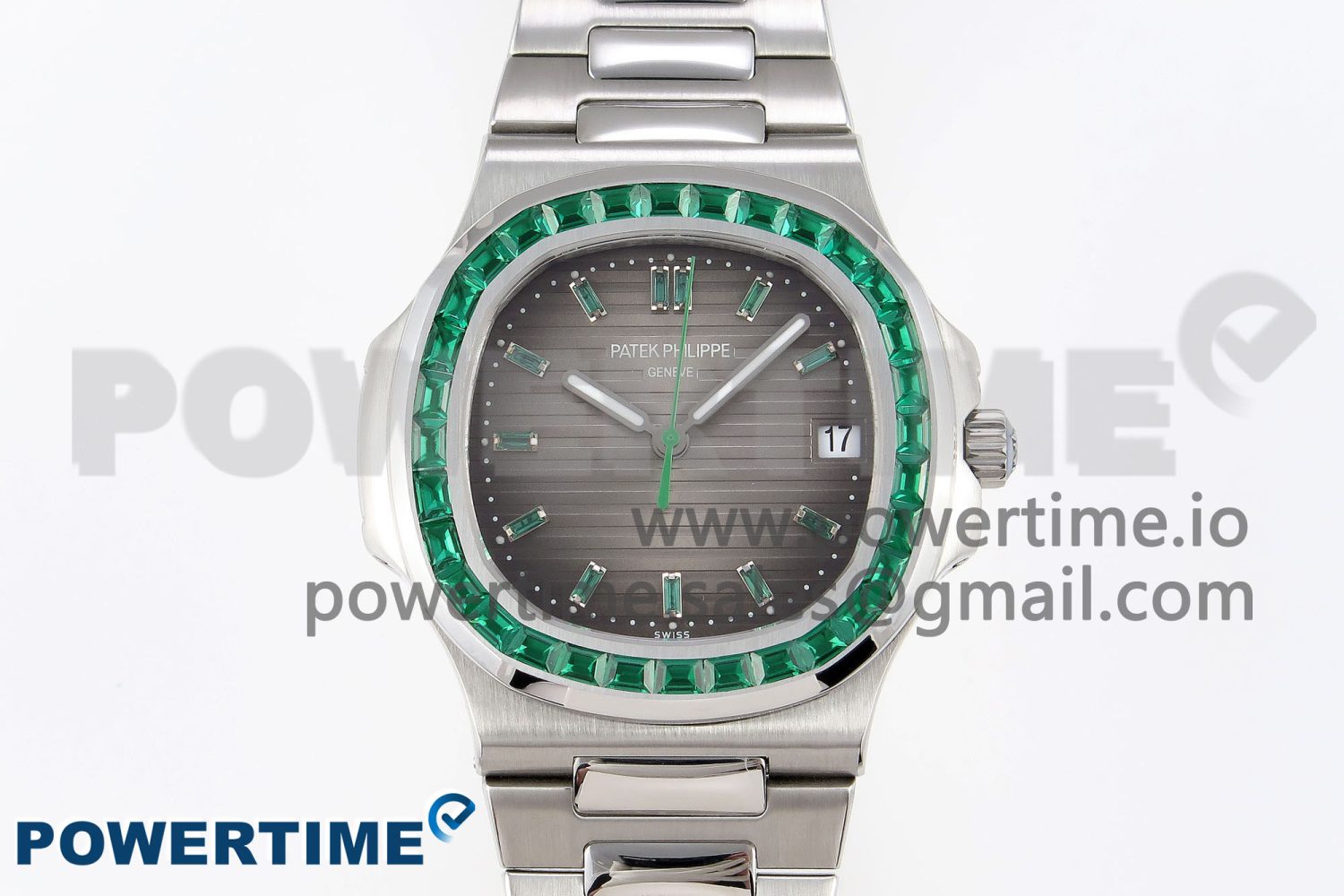 NAUTILUS 5711 SS GPF 1:1 BEST EDITION GRAY DIAL GREEN DIAMONDS BEZEL ON SS BRACELET 324CS - Image 1