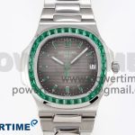 NAUTILUS 5711 SS GPF 1:1 BEST EDITION GRAY DIAL GREEN DIAMONDS BEZEL ON SS BRACELET 324CS