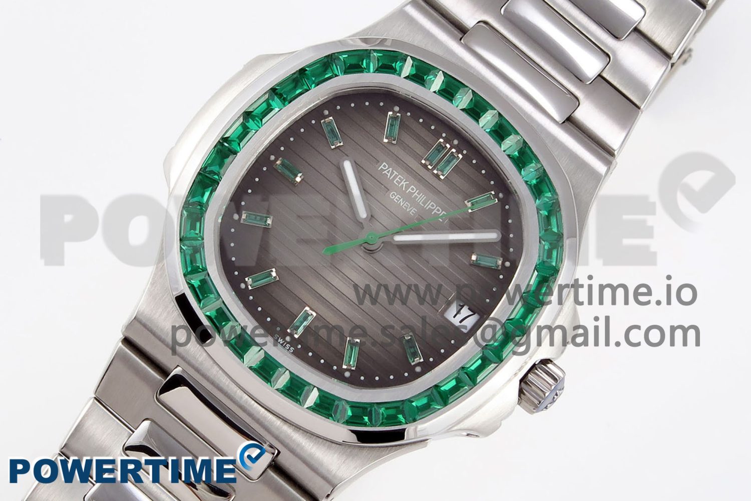 NAUTILUS 5711 SS GPF 1:1 BEST EDITION GRAY DIAL GREEN DIAMONDS BEZEL ON SS BRACELET 324CS - Image 2
