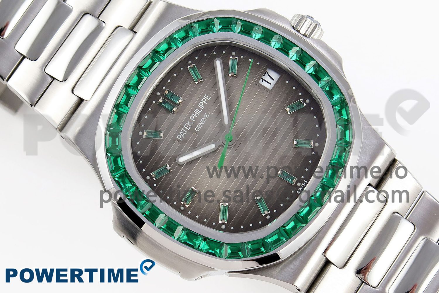 NAUTILUS 5711 SS GPF 1:1 BEST EDITION GRAY DIAL GREEN DIAMONDS BEZEL ON SS BRACELET 324CS - Image 3