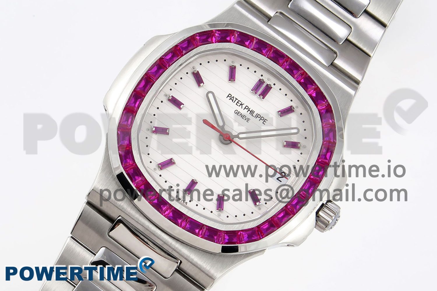 NAUTILUS 5711 SS GPF 1:1 BEST EDITION WHITE DIAL PURPLE DIAMONDS BEZEL ON SS BRACELET 324CS - Image 2
