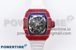 RM035 RED CARBON T+F BEST EDITION SKELETON DIAL ON WHITE RUBBER STRAP CLONE RMUL2