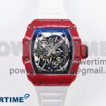 RM035 RED CARBON T+F BEST EDITION SKELETON DIAL ON WHITE RUBBER STRAP CLONE RMUL2