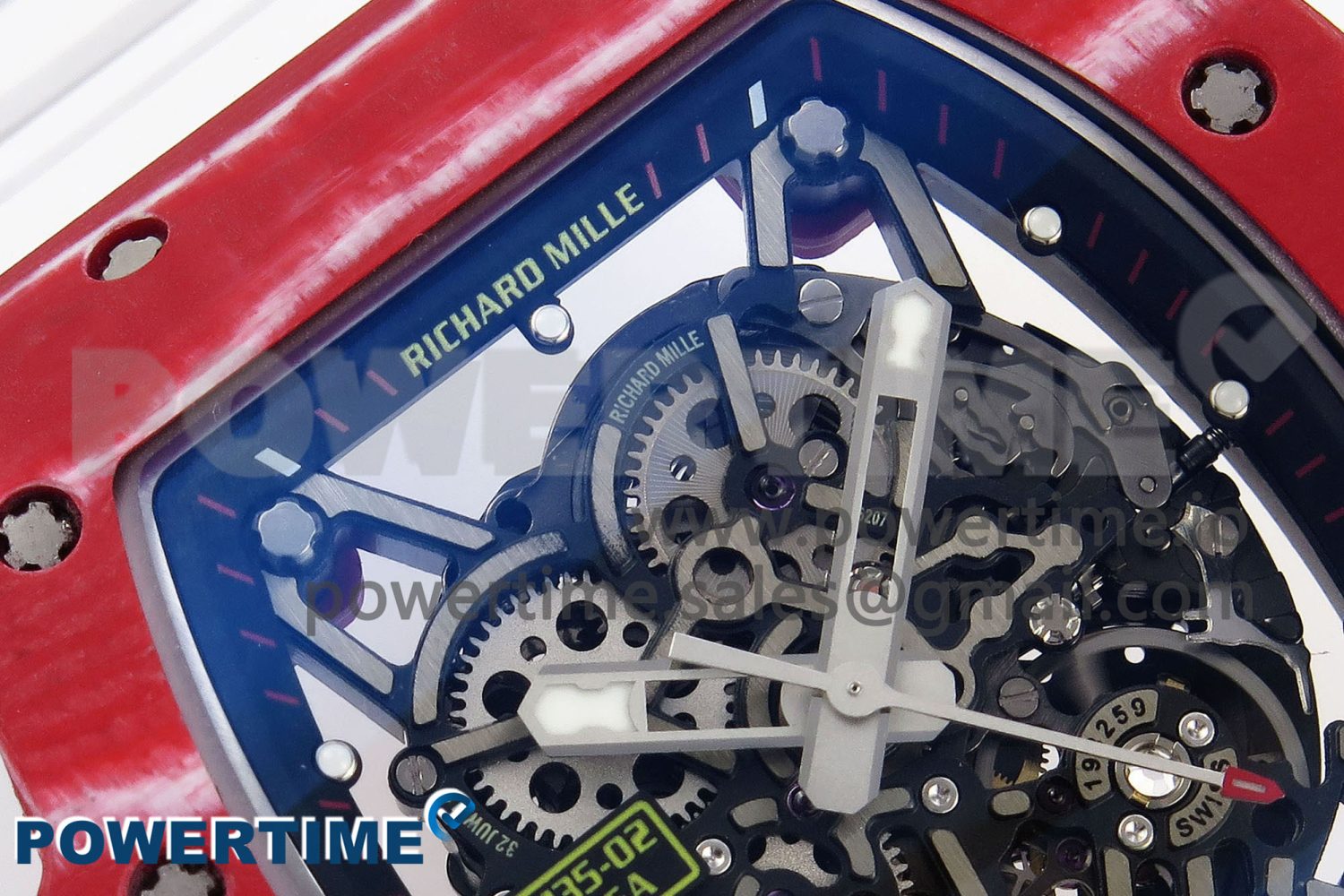 RM035 RED CARBON T+F BEST EDITION SKELETON DIAL ON WHITE RUBBER STRAP CLONE RMUL2 - Image 4