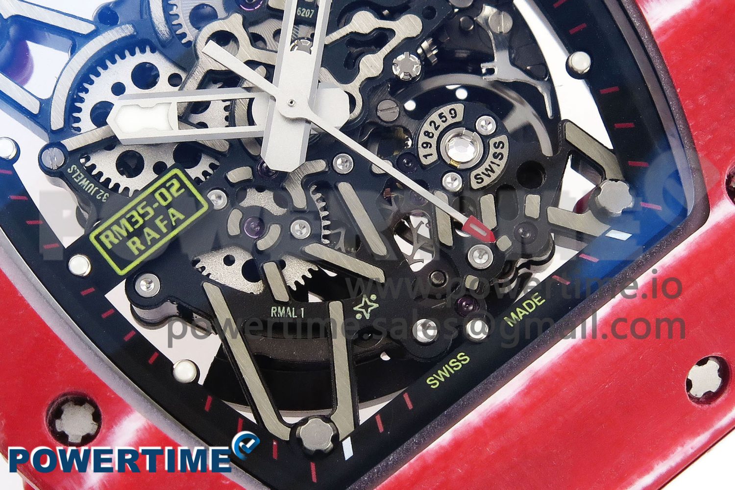 RM035 RED CARBON T+F BEST EDITION SKELETON DIAL ON WHITE RUBBER STRAP CLONE RMUL2 - Image 5