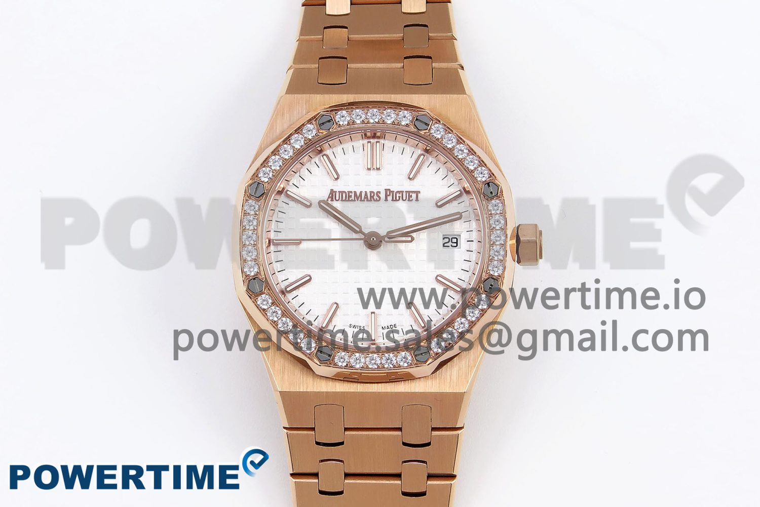 ROYAL OAK 33MM LADIES RG 8F BEST EDITION WHITE DIAL DIAMONDS BEZEL ON RG BRACELET QUARTZ - Image 1