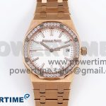 ROYAL OAK 33MM LADIES RG 8F BEST EDITION WHITE DIAL DIAMONDS BEZEL ON RG BRACELET QUARTZ