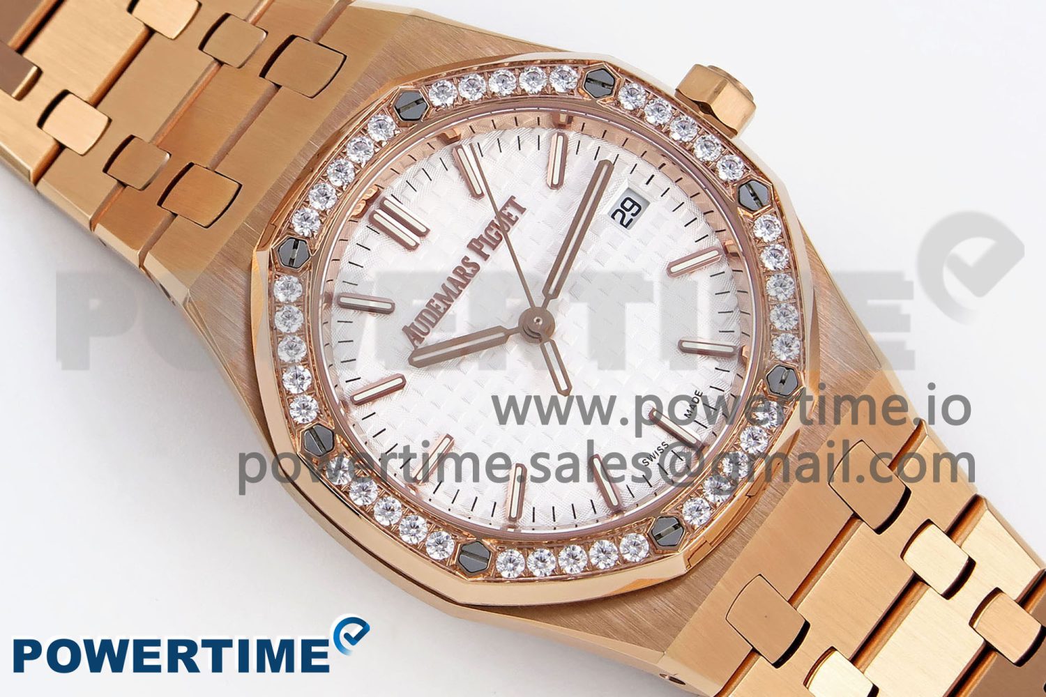 ROYAL OAK 33MM LADIES RG 8F BEST EDITION WHITE DIAL DIAMONDS BEZEL ON RG BRACELET QUARTZ - Image 3