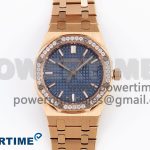 ROYAL OAK 33MM LADIES RG 8F BEST EDITION BLUE DIAL DIAMONDS BEZEL ON RG BRACELET QUARTZ