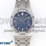 ROYAL OAK 33MM LADIES SS 8F BEST EDITION BLUE DIAL DIAMONDS BEZEL ON SS BRACELET QUARTZ