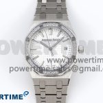 ROYAL OAK 33MM LADIES SS 8F BEST EDITION WHITE DIAL DIAMONDS BEZEL ON SS BRACELET QUARTZ