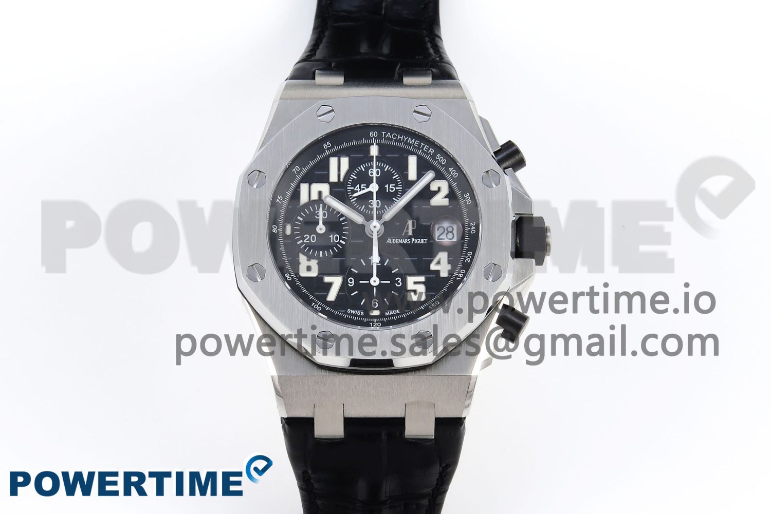 Royal Oak Offshore 42mm SS APF 1:1 Best Edition Black Dial White Markers on Black Leather Strap A7750 - Image 1