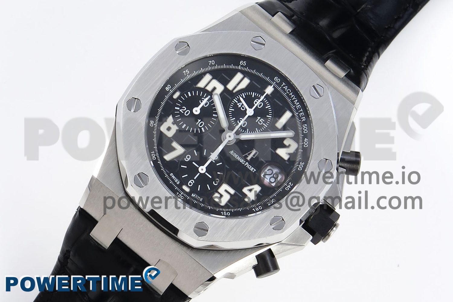 Royal Oak Offshore 42mm SS APF 1:1 Best Edition Black Dial White Markers on Black Leather Strap A7750 - Image 2
