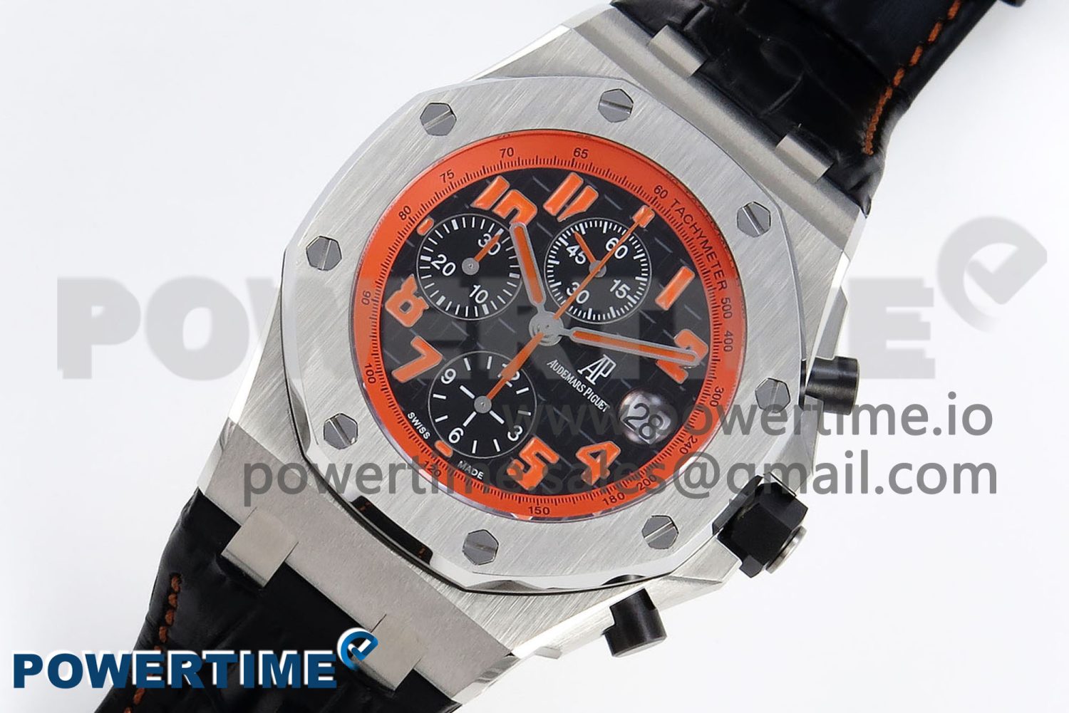 Royal Oak Offshore 42mm SS APF 1:1 Best Edition Black Dial Orange Markers on Black Leather Strap A7750 - Image 2