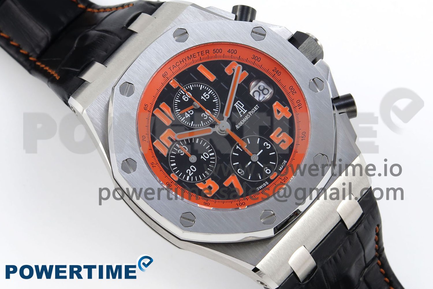 Royal Oak Offshore 42mm SS APF 1:1 Best Edition Black Dial Orange Markers on Black Leather Strap A7750 - Image 3
