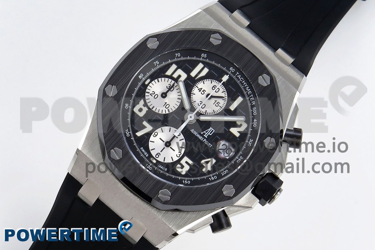Royal Oak Offshore 42mm SS APF 1:1 Best Edition Black Dial White Markers Ceramic Bezel on Black Rubber Strap A7750 - Image 2