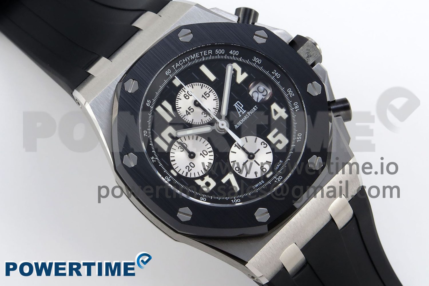 Royal Oak Offshore 42mm SS APF 1:1 Best Edition Black Dial White Markers Ceramic Bezel on Black Rubber Strap A7750 - Image 3