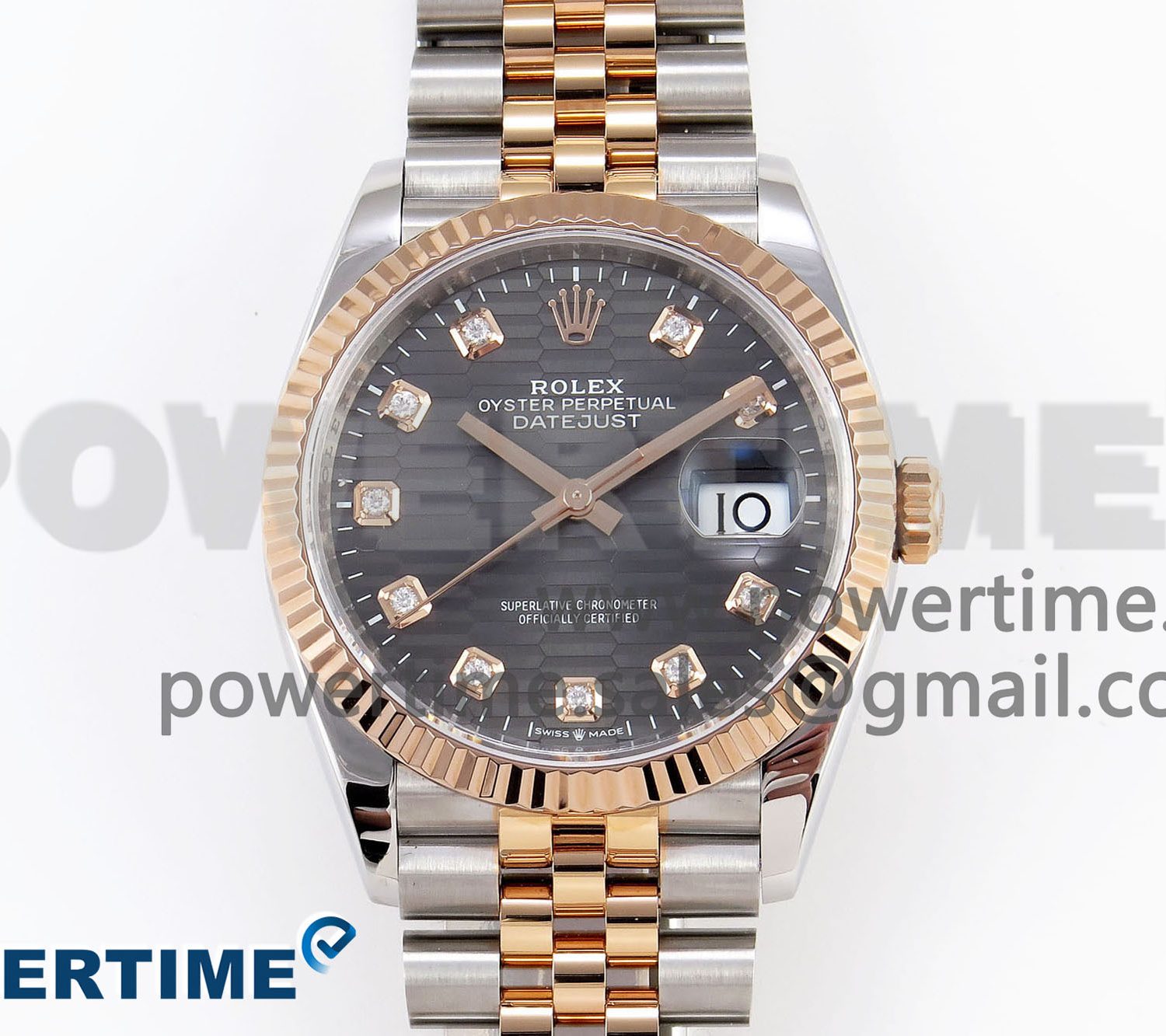 DateJust 36 SS/RG 126231 VSF 1:1 Best Edition 904L Steel Gray Textured Diamonds Dial on Jubilee Bracelet VS3235
