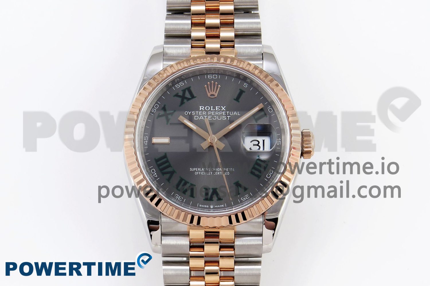 DateJust 36 SS/RG 126231 VSF 1:1 Best Edition 904L Steel Gray Dial Green Roman Marker on Jubilee Bracelet VS3235 - Image 1