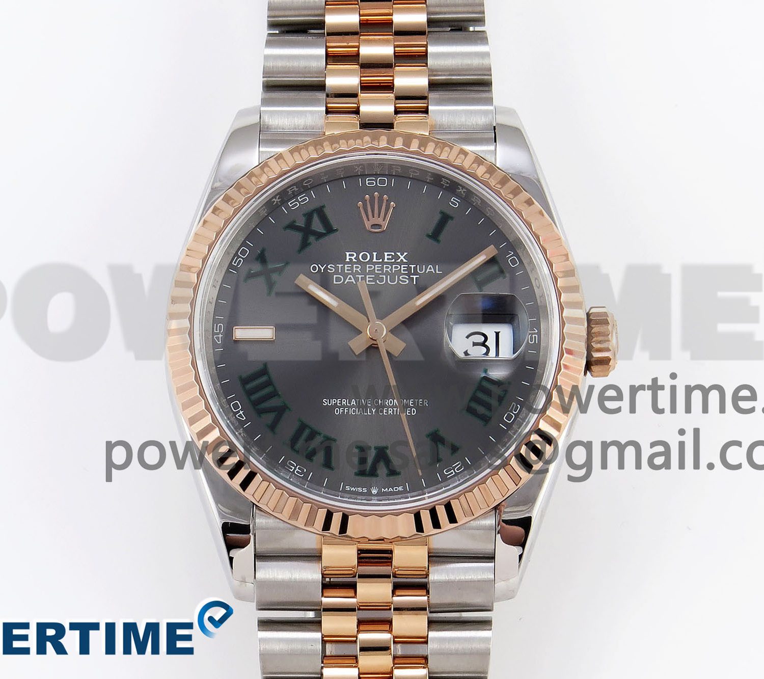 DateJust 36 SS/RG 126231 VSF 1:1 Best Edition 904L Steel Gray Dial Green Roman Marker on Jubilee Bracelet VS3235