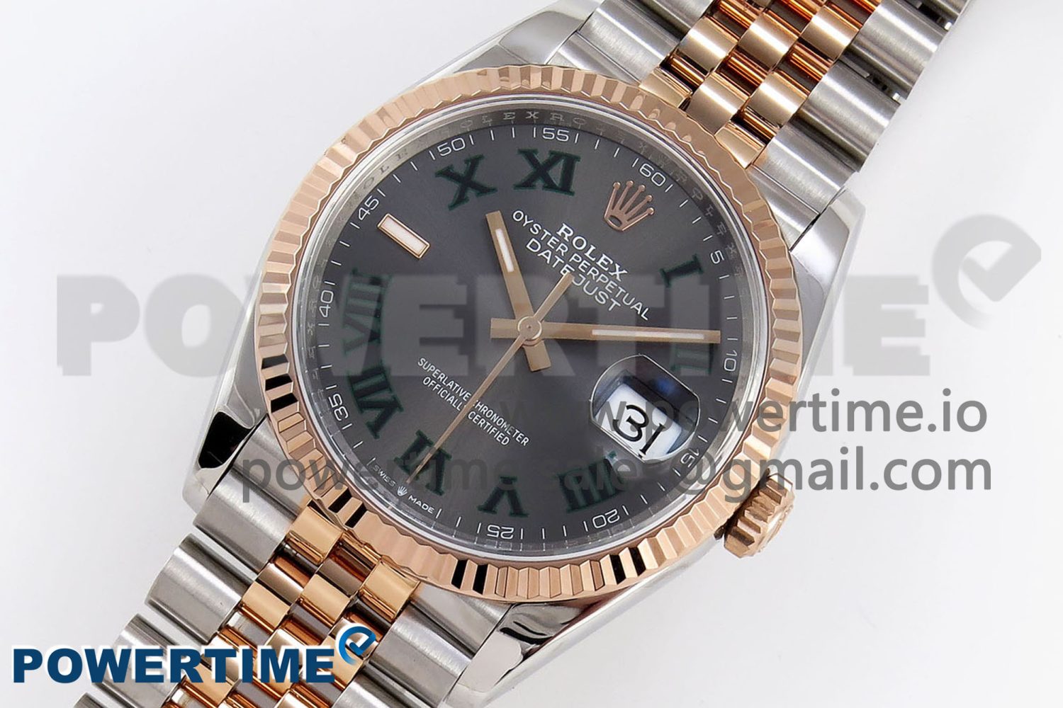 DateJust 36 SS/RG 126231 VSF 1:1 Best Edition 904L Steel Gray Dial Green Roman Marker on Jubilee Bracelet VS3235 - Image 2