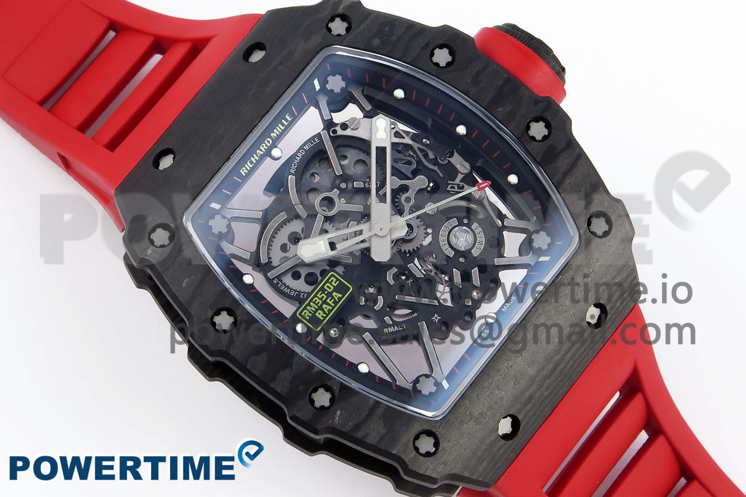 RM035 BLACK CARBON SONIC BEST EDITION SKELETON DIAL ON RED RUBBER STRAP CLONE RMUL2 - Image 3