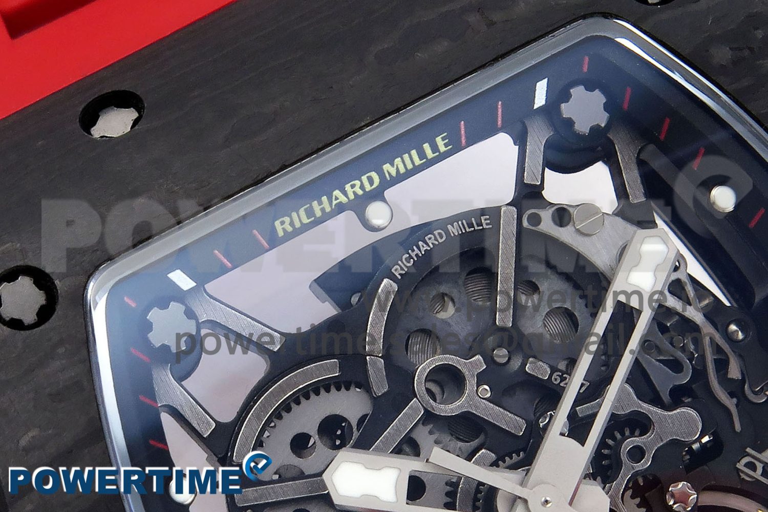 RM035 BLACK CARBON SONIC BEST EDITION SKELETON DIAL ON RED RUBBER STRAP CLONE RMUL2 - Image 4