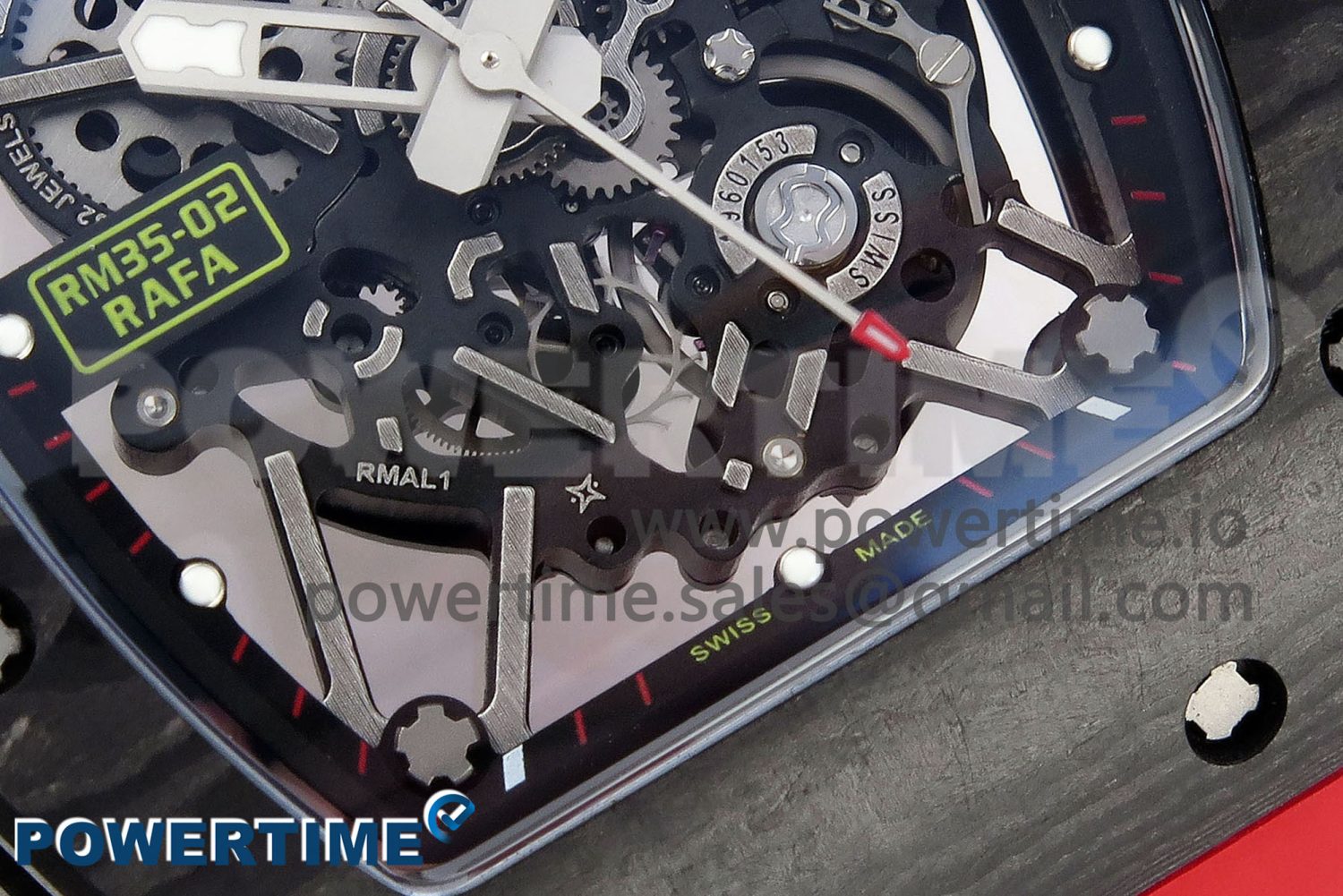 RM035 BLACK CARBON SONIC BEST EDITION SKELETON DIAL ON RED RUBBER STRAP CLONE RMUL2 - Image 5