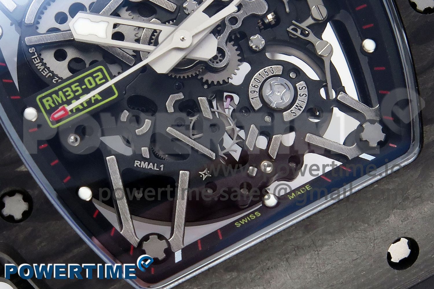 RM035 BLACK CARBON SONIC BEST EDITION SKELETON DIAL ON BLACK RUBBER STRAP CLONE RMUL2 - Image 5